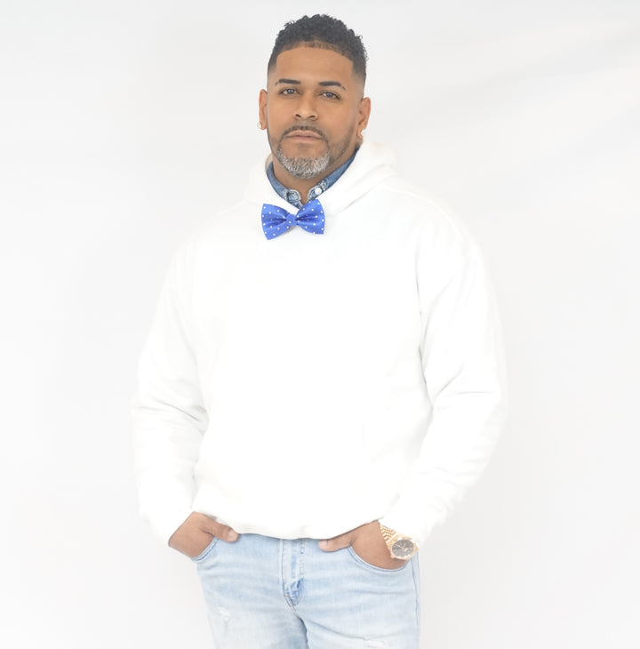 Classic white with blue bowtie